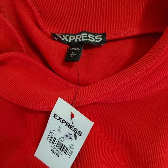 Express Ribbed Cold Shoulder Mock Neck Red Dress - Picture 9 of 10